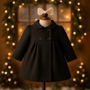 Jillian's Closet Baby Girls Black Dress Coat with Back Bow Size 24 months